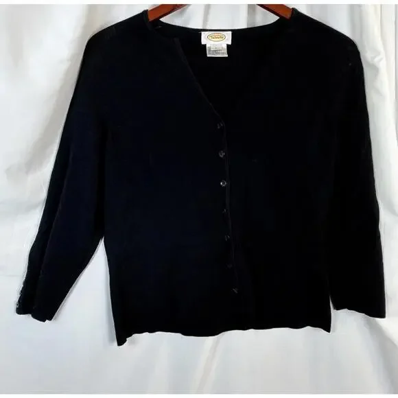 Talbots Black Button Up Cardigan Long Sleeve Y-Neckline Classic Layer SZ Large - Picture 1 of 9